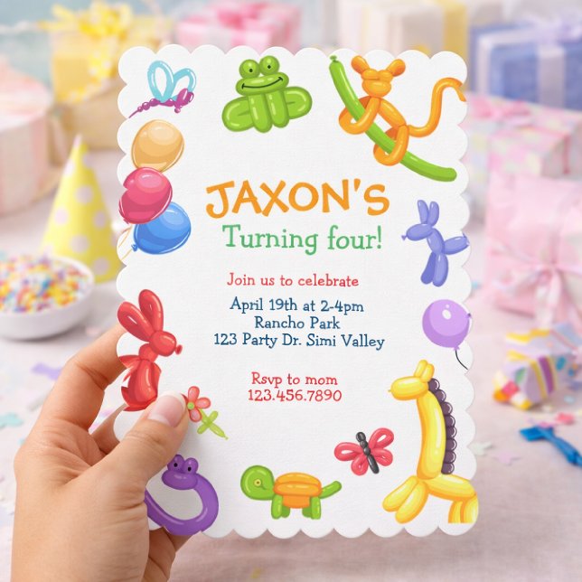 Convite Balloon Animal Birthday Invitation, Balloon Twisti (Criador carregado)