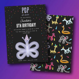 Convite Balloon Animals Butterfly Kids Birthday Party