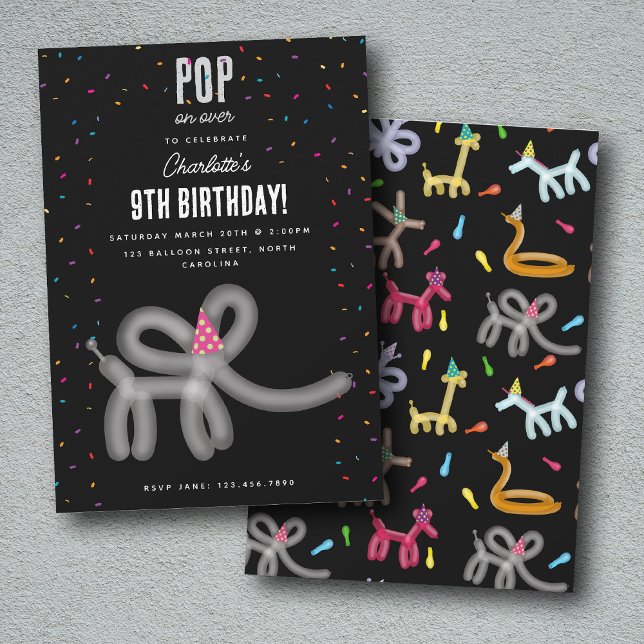 Convite Balloon Animals Elephant Kids Birthday Party Theme (Balloon Animals Elephant Kids Birthday Party Theme Invitation)