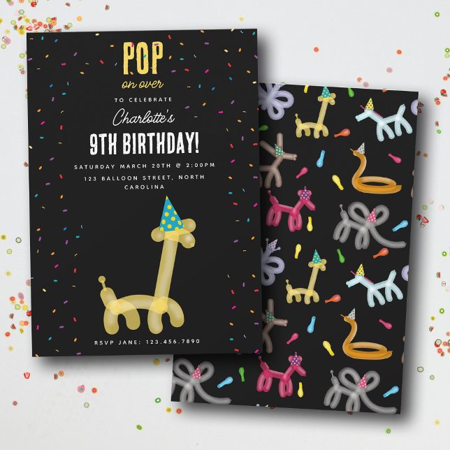 Convite Balloon Animals Giraffe Kids Birthday Party Theme (Balloon Animals Giraffe Kids Birthday Party Theme Invitation)