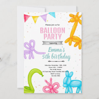 Convite Balloon Animals party invitation