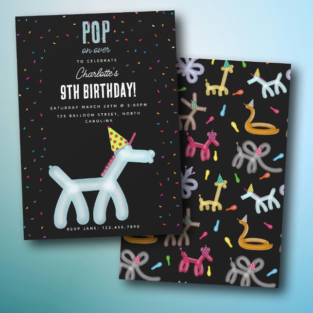 Convite Balloon Animals Unicorn Kids Birthday Party Theme (Balloon Animals Unicorn Kids Birthday Party Theme Invitation)