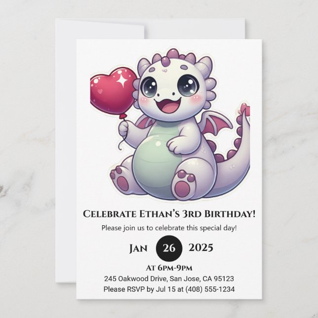 Convite Balloon Baby Dragon Aniversário (Frente)