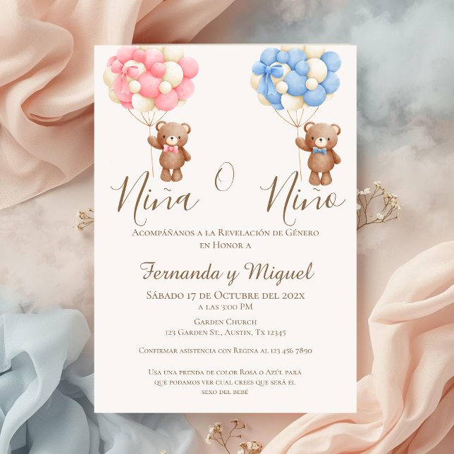 Convite Balloons and Bear Gender Reveal Party Invitation (Criador carregado)