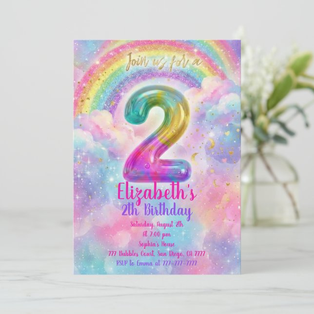 Convite Balloons Birthday 2th Birthday  (Em pé/Frente)