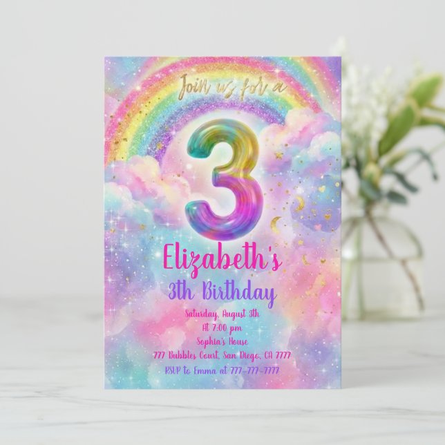 Convite Balloons Birthday 3th Birthday  (Em pé/Frente)