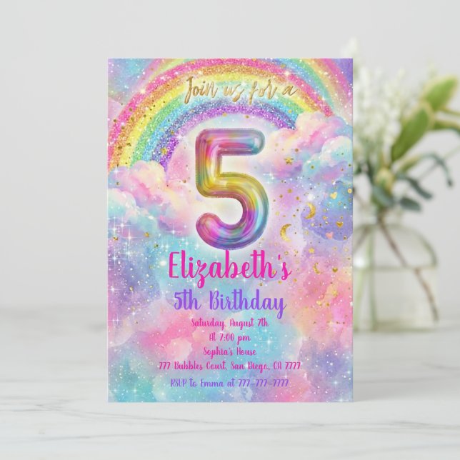 Convite Balloons Birthday 5th Birthday  (Em pé/Frente)