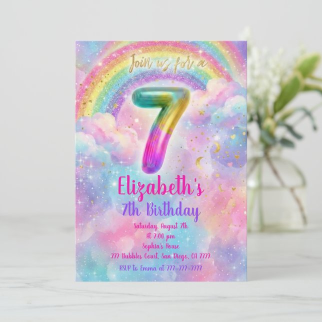 Convite Balloons Birthday 7th Birthday  (Em pé/Frente)