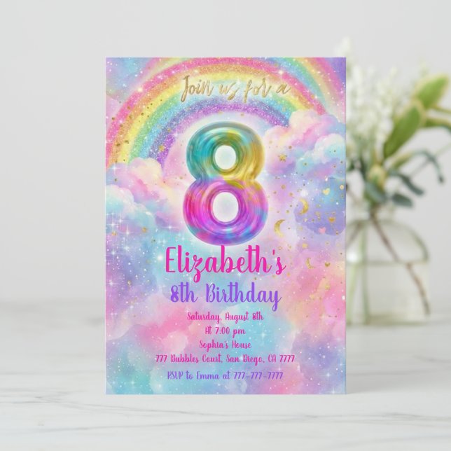 Convite Balloons Birthday 8th Birthday  (Em pé/Frente)