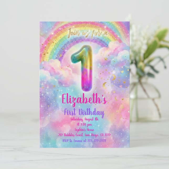 Convite Balloons Birthday first Birthday  (Em pé/Frente)