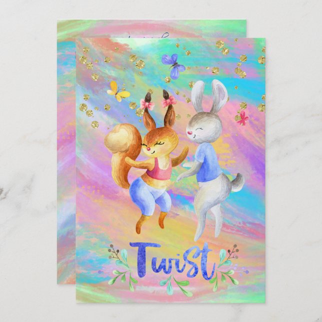 Convite Ballroom Dançando Animais da Floresta Menina Bonit (Frente/Verso)