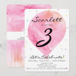 Convite Baloão Aquarela Rosa Aniversário Menina