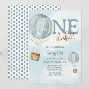 Convite Baloão de Ar Azul Aniversário de 1 ano