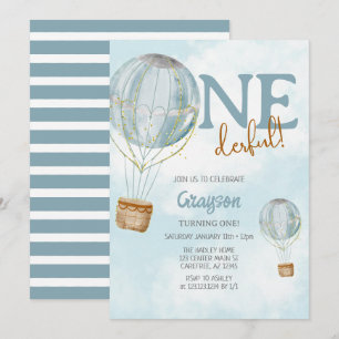 Convite Baloão de Ar Azul Aniversário de 1 ano