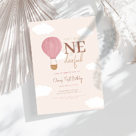 Convite Baloão de Ar Beige Onederful 1º Aniversário