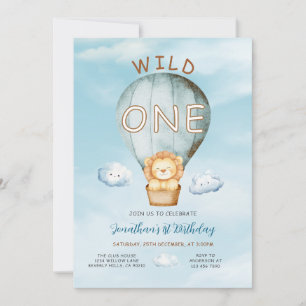 Convite Baloão de Ar Quente Wild One Jungle Aniversário de