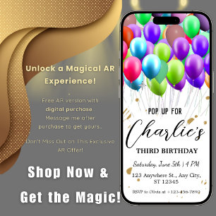 Convite Balões Aniversário com Realidade aumentada AR