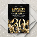 Convite Balões aniversário de 30 anos Dourado preto<br><div class="desc">Montes e montes de balões. Esta design não se segura! Apresentando números ousados e tipografia elegante em um espaço que está literalmente transbordando de balões, este design é um instantâneo partidário. O esquema de cores dourada e preta e a tipografia retrorística definem um tom clássico e na moda para o...</div>
