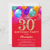 Balões aniversário de 30 anos Vermelho e Dourado C