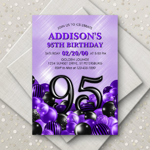Convite Balões Aniversário de 95 anos Roxo