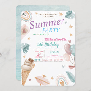 Convite Balões,Arco-Íris,Festa de aniversário de Verão Sor