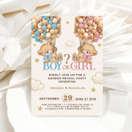 Convite Balões Azuis Cor-de-Rosa Brilhantes Esperar Revela