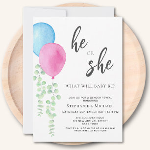 Convite Balões Azuis Cor-de-RosaRevelação de Gênero
