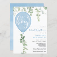 Balões azuis de chá de fraldas virtual eucalipto