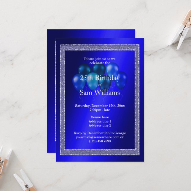 Convite Balões Azuis e de Aniversário (Frente/Verso In Situ)