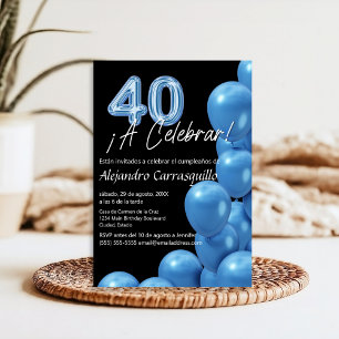 Convite Balões Azuis Espanhóis Econômicos & Aniversário de