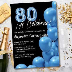 Convite Balões Azuis Espanhóis Orçamento Preto Aniversário