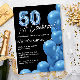 Convite Balões Azuis Orçamento Espanhol Preto Aniversário 