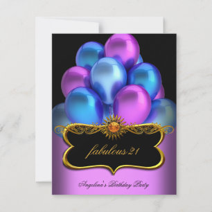 Convite Baloes Azuis Rosa Fabuloso Preto Dourado Aniversár