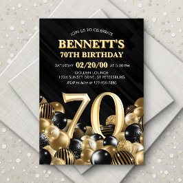 Convite Balões Black Dourado 70 Birday