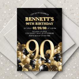 Convite Balões Black Dourado 90 Birday