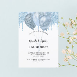 Convite Balões brancos azuis de aniversário pingados