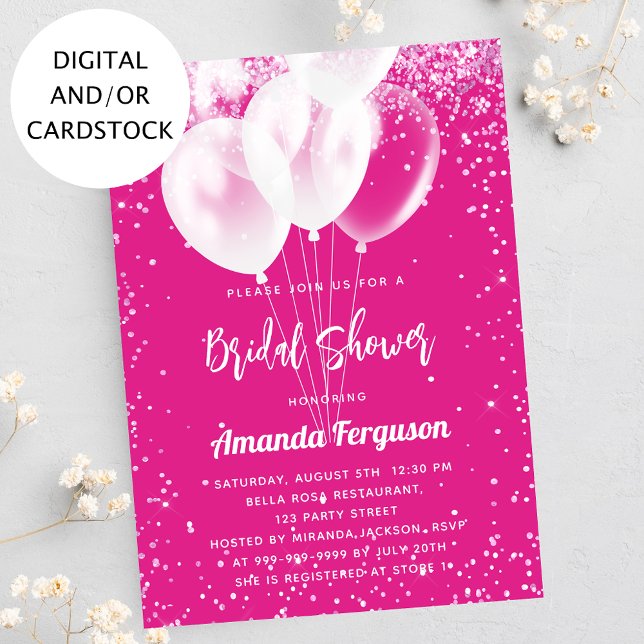 Convite Balões brancos cor-de-rosa-chá de panela (Criador carregado)