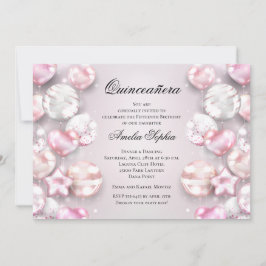 Convite Balões Brancos Rosa Quinceañera