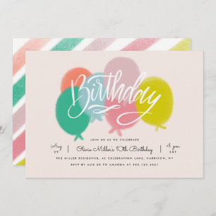 Convite Balões Brilhos do Arco-Íris Festa de aniversário R