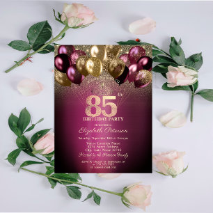 Convite Balões Burgundy Glitter 85º Aniversário