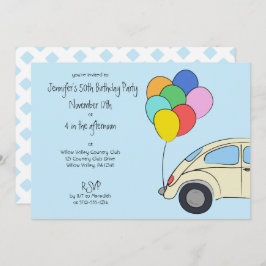 Convite Balões carros vintage e Coloridos Desenhando Anive