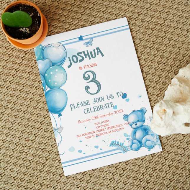 Convite Balões charmosos e Festa de aniversário do Urso de (Criador carregado)