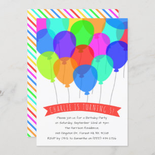 Convite Balões Coloridos Brilhantes Qualquer Aniversário D