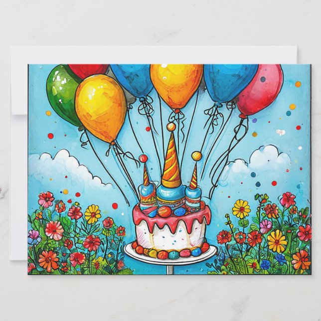 Convite Balões coloridos de aniversário (Frente)
