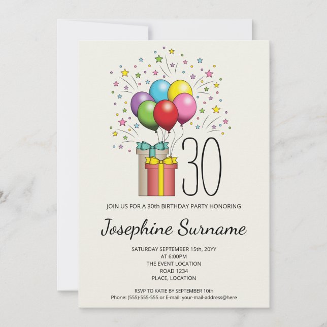 Convite Balões Coloridos de Aniversário e Presentes Com Id (Frente)