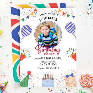 Convite Balões coloridos de Festa de aniversário fotográfi