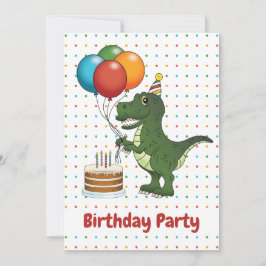 Convite Balões Coloridos de T-rex Dinossauro Aniversário d
