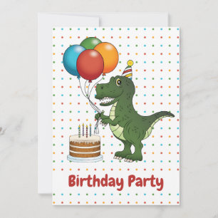 Convite Balões Coloridos de T-rex Dinossauro Aniversário I