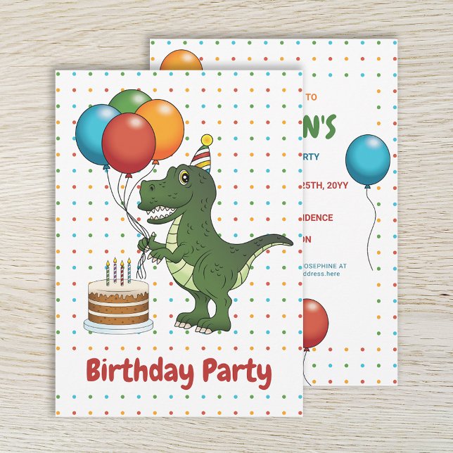 Convite Balões Coloridos do Dinossauro T-rex Aniversário d (Criador carregado)