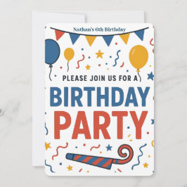 Convite Balões Coloridos e Confetes para Aniversário Infan